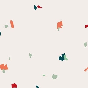 Minimalist paper shards and chips abstract cut geometric shapes boho confetti design neutral nursery christmas green red orange on sand