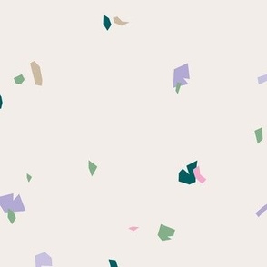 Minimalist paper shards and chips abstract cut geometric shapes boho confetti design neutral nursery green lilac pink on ivory sand