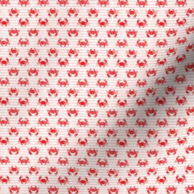 (micro scale) crabs - red on pink stripes - summer nautical watercolor fabric C22