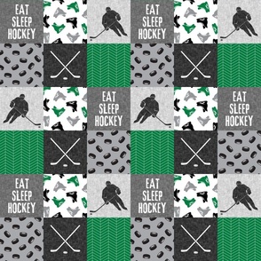 (3" scale) Eat Sleep Hockey - Ice Hockey Patchwork - Hockey Nursery - Wholecloth green, black, and grey - C22