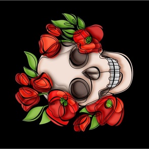 Continuous line skull with floral wreath with 3d effect c1_1v-3