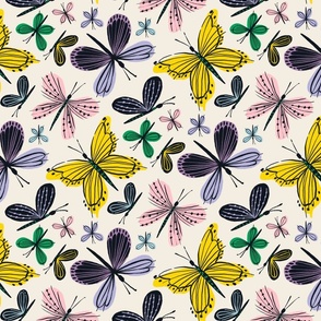 Butterflies ~ Multi (on cream)