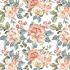 watercolor summer florals, sketchy floral, girly pattern 6x6