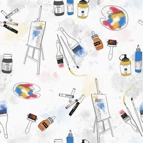 Acrylic & multimedia Painting - hobby artist's work tools
