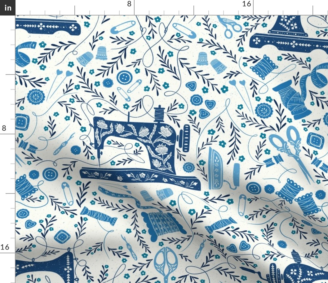 Vintage Sewing Love Shades of Blue Large