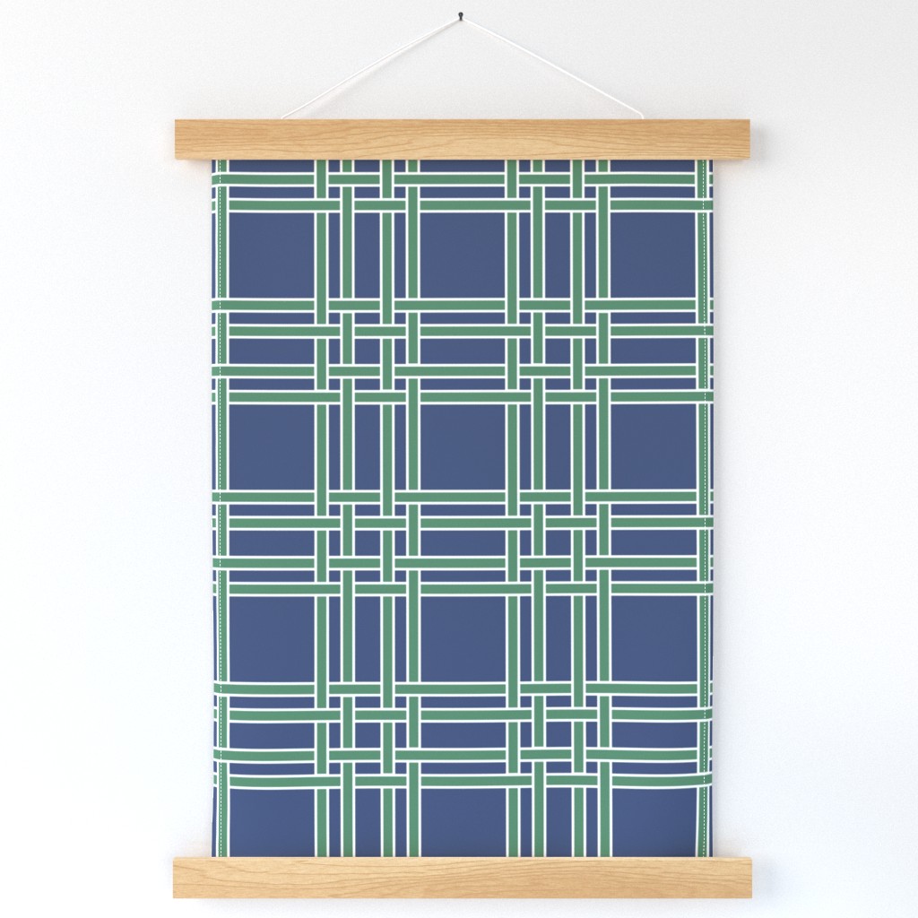 garden green on navy blue square trellis | the caroline trellis