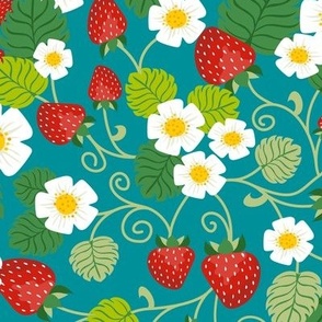 Strawberry Vine - Teal background