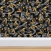 Music Notes Treble Clef Black and Gold