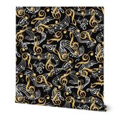 Music Notes Treble Clef Black and Gold