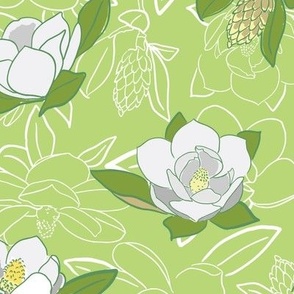 Southern magnolias on lime green background