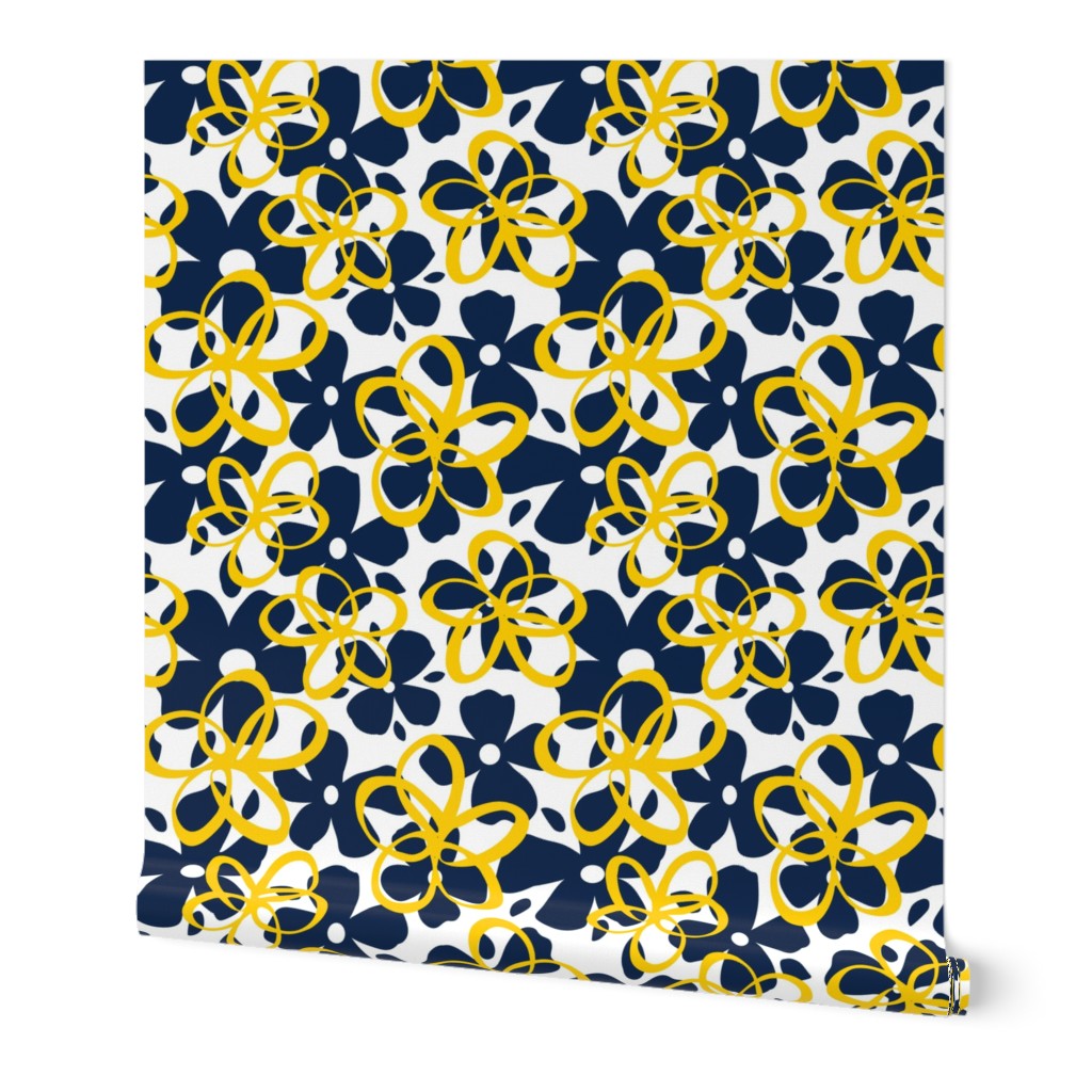 Navy and Yellow large  Scale  Outline Flower 