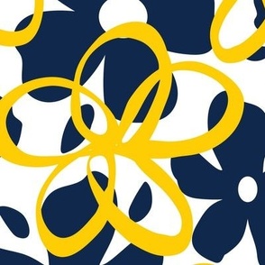 Navy and Yellow large  Scale  Outline Flower 