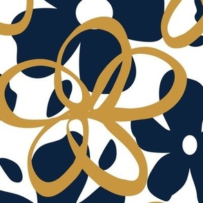 Gold and Navy large  Scale  Outline Flower 
