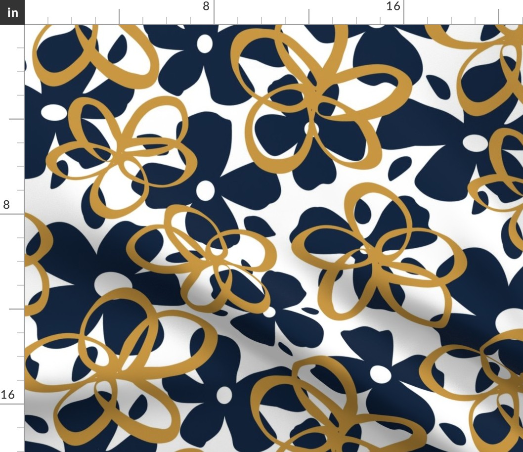 Gold and Navy large  Scale  Outline Flower 