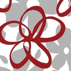 crimson and grey large Scale  Outline Flower 