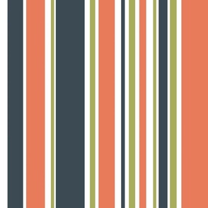Orange, blue, green, and white stripes coordinate