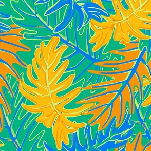 Miami Tropical Leaves | Orange | Oversized