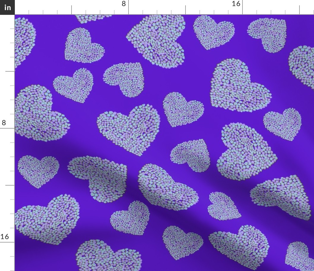 Hearts filled with flowers on purple