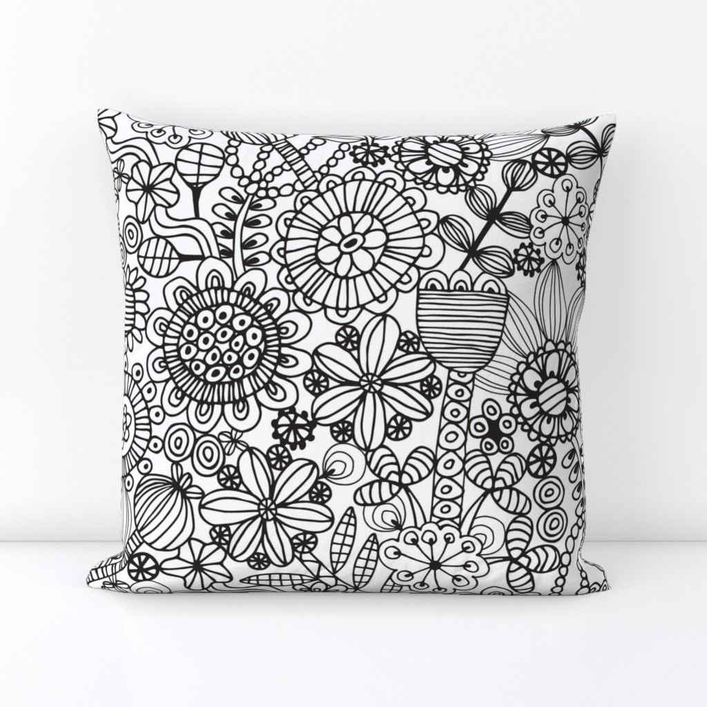 Coloring Book Exotic Doodle Flowers Line Drawing in Black and White - MEDIUM Scale - UnBlink Studio by Jackie Tahara