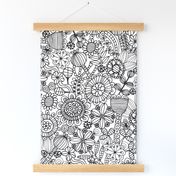 Coloring Book Exotic Doodle Flowers Line Drawing in Black and White - MEDIUM Scale - UnBlink Studio by Jackie Tahara