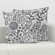 Coloring Book Exotic Doodle Flowers Line Drawing in Black and White - MEDIUM Scale - UnBlink Studio by Jackie Tahara