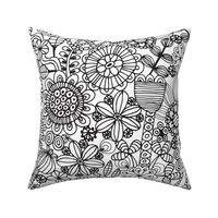 Coloring Book Exotic Doodle Flowers Line Drawing in Black and White - MEDIUM Scale - UnBlink Studio by Jackie Tahara