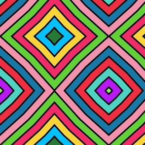 Colorful Kaleidoscope: Colorful Striped Diamonds with Black Outlines