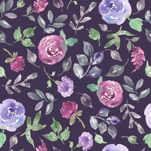 Watercolor Roses | Lila Florals  Collection navy