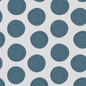 Dark Blue Polka Dots on Grey Ground