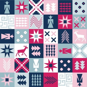 holiday inca style blue and pink | 4 '' cheater quilt