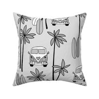 Palm tree island surfing trip summer vacation hippie van and surf boards black white gray JUMBO