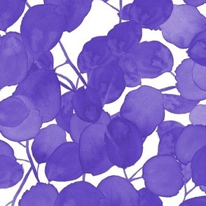 Watercolor eucalyptus violet leaves - white background - large scale