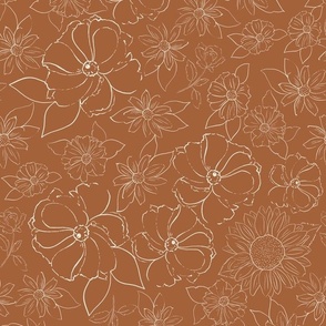 Sketched floral child in brown-16x3.3