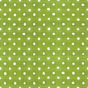 White handdrawn spots on slubby plaid in chartreuse greens