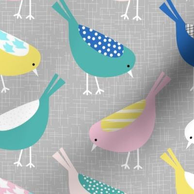 Small - Pretty Little Birds on Textured Gray Background