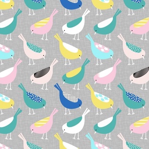 Small - Pretty Little Birds on Textured Gray Background