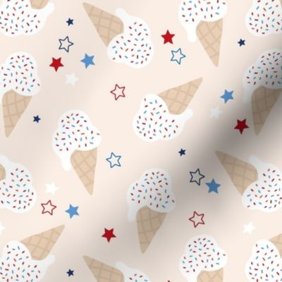 Ice-cream summer sugar snacks sprinkles and stars 4th of July American celebration party USA confetti for kids white red blue on ivory blush