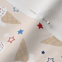 Ice-cream summer sugar snacks sprinkles and stars 4th of July American celebration party USA confetti for kids white red blue on ivory blush