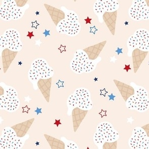 Ice-cream summer sugar snacks sprinkles and stars 4th of July American celebration party USA confetti for kids white red blue on ivory blush