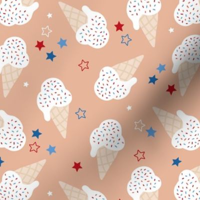 Ice-cream summer sugar snacks sprinkles and stars 4th of July American celebration party USA confetti for kids white red blue on ivory blush 
