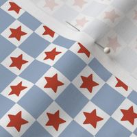 American 4th of july racer check pattern stars checkerboard  in gingham plaid design in white vintage blue red
