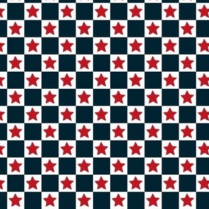 American 4th of july racer check pattern stars in gingham plaid design in white red navy blue 