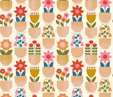 Potted Flowers Home Hobby, House Plants, Retro Geometric Floral Print