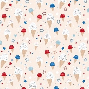 4th of July American celebration with ice-cream summer snacks stars and confetti white blue red on cream blush SMALL