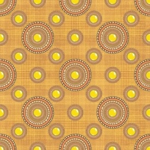 Beige and yellow cabochon button spots on gold and saffron plaid