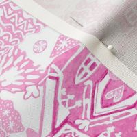 Candyland Gingerbread house  pink toile tea towel or wallhanging