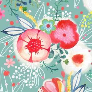 in full bloom watercolor garden // mint // large scale