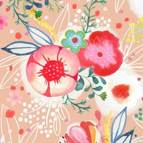 in full bloom watercolor garden // peach // large scale