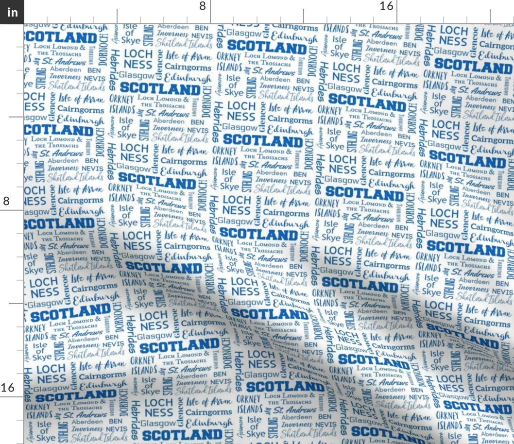 Scotland cities - white,  small (4 inch repeat)