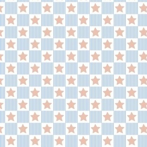 American 4th of july racer check pattern stars in gingham plaid design in vintage red blush baby blue 
